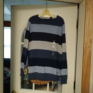 New DKNY Blue Gray Striped Lightweight Sweater Size Women's XL